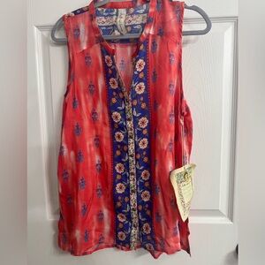 Aratta Red and Blue Floral Blouse